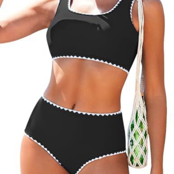 Black and White Sporty High-Waisted Bikini, Brand NEW, Size Small - Picture 2 of 5
